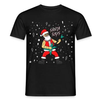 Père Noël jouant de la guitare. Noël Heavy Metal - T-shirt homme - noir - Devant - AI Model Male 178 light (178cm)