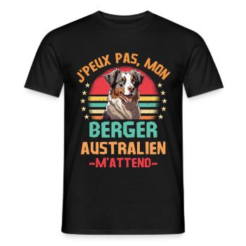 Humour chien de race berger australien - T-shirt homme - noir - Devant - AI Model Male 178 light (178cm)