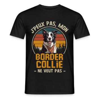 Humour border collie Retro - T-shirt homme - noir - Devant - AI Model Male 178 light (178cm)