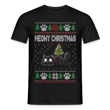 Meowy Christmas Katzenweihnacht - Männer T-Shirt - Schwarz - Vorne - AI Model Male 178 light (178cm)