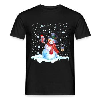 Noël nostalgie bonhomme de neige avec hibou, lanterne - T-shirt homme - noir - Devant - AI Model Male 178 light (178cm)