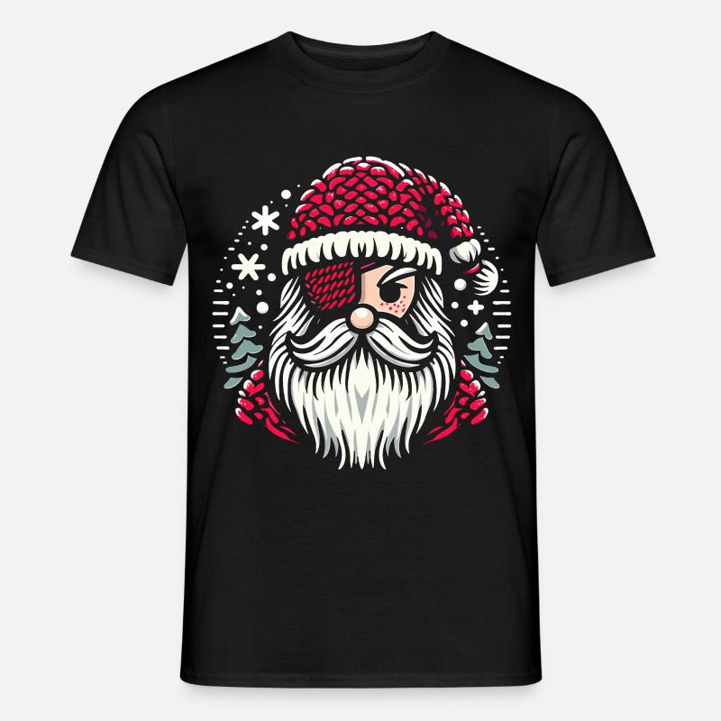 Weihnachtsmann Strickmuster mit Augenklappe - Männer T-Shirt - Schwarz