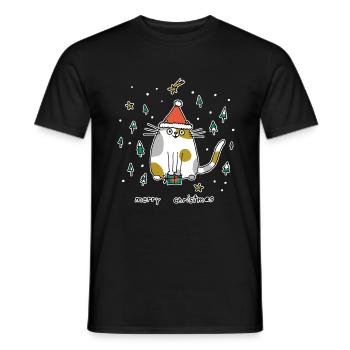Dicke Katze mit Santa Mütze Weihnachten Cartoon - Männer T-Shirt - Schwarz - Vorne - AI Model Male 178 light (178cm)