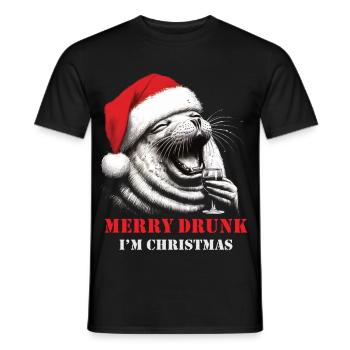 Merry Drunk I'm Christmas Wein Spruch Weihnachten - Männer T-Shirt - Schwarz - Vorne - AI Model Male 178 light (178cm)