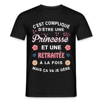 Retraitée Cadeau Humoristique Princesse Retraite - T-shirt homme - noir - Devant - AI Model Male 178 light (178cm)