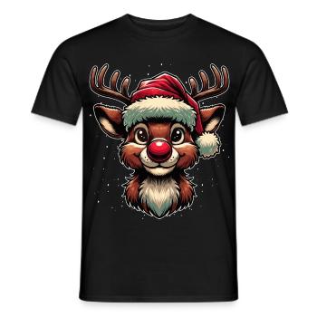 Festive Rudolf the Reindeer Christmas Motif - Men's T-Shirt - black - Front - AI Model Male 178 light (178cm)