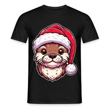 Christmas Otter Magic - Festive Design - Men's T-Shirt - black - Front - AI Model Male 178 light (178cm)