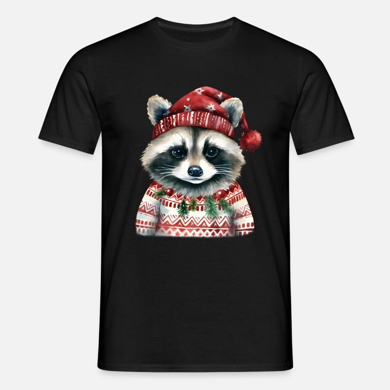 Herr Waschbär im Norweger-Pulli - Männer T-Shirt - Schwarz