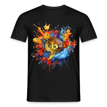 Splash de couleur Bitcoin - T-shirt homme - noir - Devant - AI Model Male 178 light (178cm)