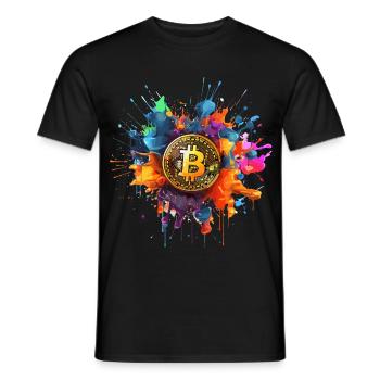 Splash de couleur Bitcoin - T-shirt homme - noir - Devant - AI Model Male 178 light (178cm)