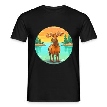 Elch Aquarell Cartoon Kawaii Clipart Tier - Männer T-Shirt - Schwarz - Vorne - AI Model Male 178 light (178cm)