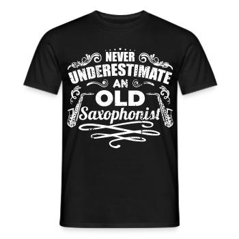 Never underestimate an old saxophonist - Men's T-Shirt - black - Front - AI Model Male 178 light (178cm)