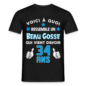 34 ans anniversaire homme cadeau drôle humour - T-shirt homme - noir - Devant - AI Model Male 178 light (178cm)