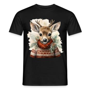 Hirsch im Winterpullover - Männer T-Shirt - Schwarz - Vorne - AI Model Male 178 light (178cm)