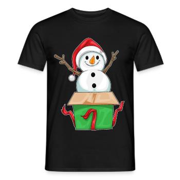 Boîte en carton de Noël Snowman - T-shirt homme - noir - Devant - AI Model Male 178 light (178cm)