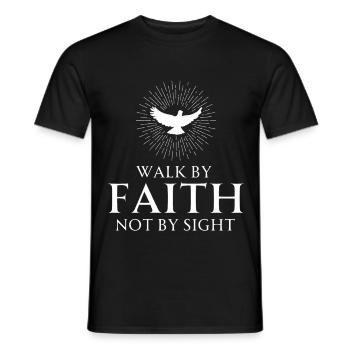 Religiöses Bibelzitat: Wandele im Glauben, nicht durch das Sehen - Männer T-Shirt - Schwarz - Vorne - AI Model Male 178 light (178cm)
