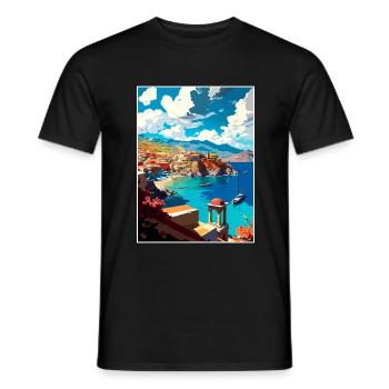 Küstendorf Kreta Griechenland Illustration Szene - Männer T-Shirt - Schwarz - Vorne - AI Model Male 178 light (178cm)