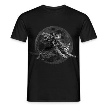 True Moon Love – Mouse Flies with a Cat - Men's T-Shirt - black - Front - AI Model Male 178 light (178cm)
