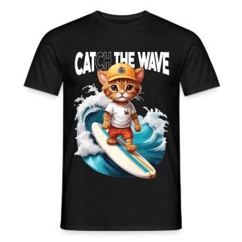 Cat Surfer Catch the Wave - Men's T-Shirt - black - Front - AI Model Male 178 light (178cm)