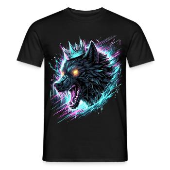 Königlicher Wolf Synthwave - Männer T-Shirt - Schwarz - Vorne - AI Model Male 178 light (178cm)
