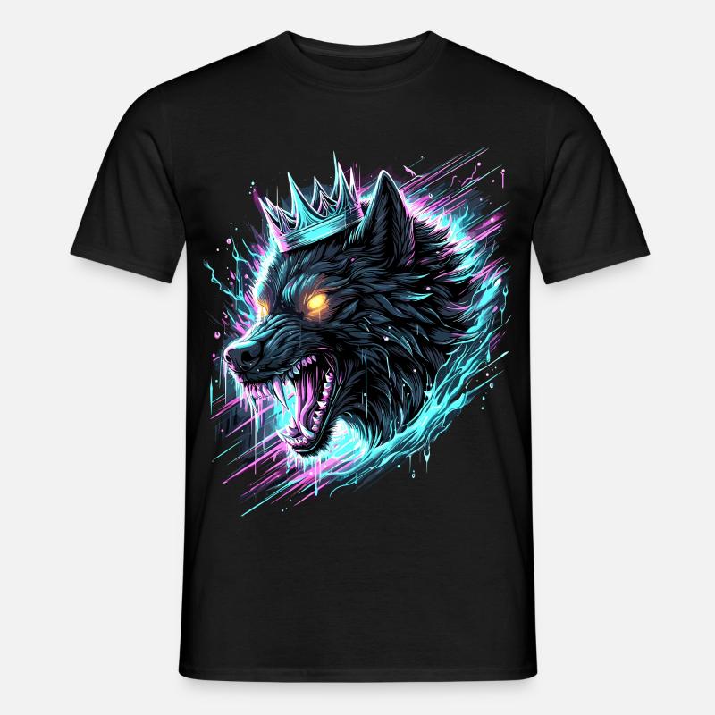 Königlicher Wolf Synthwave - Männer T-Shirt - Schwarz
