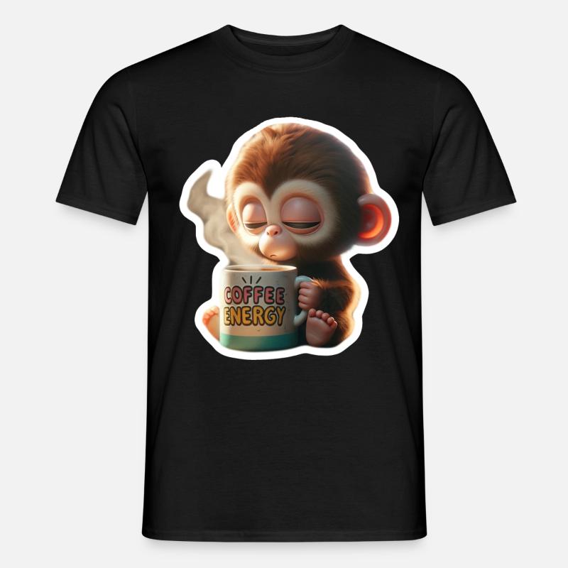 Kaffee Energie Affe Illustration - Männer T-Shirt - Schwarz