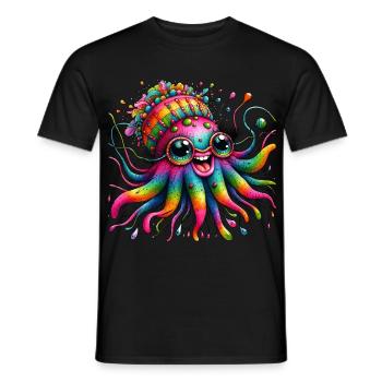 Octopus, Jellyfish, Sea, Colorful Animals, Hippie - Men's T-Shirt - black - Front - AI Model Male 178 light (178cm)