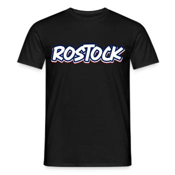 Rostock Schriftzug in blau weiss rot - Männer T-Shirt - Schwarz - Vorne - AI Model Male 178 light (178cm)