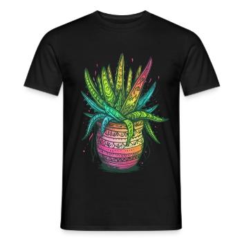 Aloe Vera Psychedelic Succulent Plant Gardener - Men's T-Shirt - black - Front - AI Model Male 178 light (178cm)