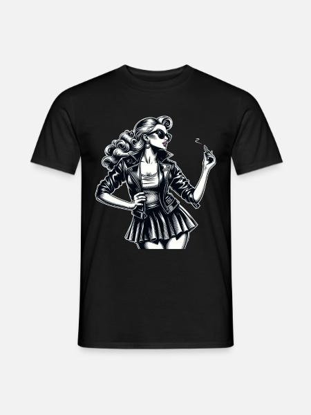 Rockabilly Frau Lederjacke Lippenstift Geschenk - Männer T-Shirt - Schwarz