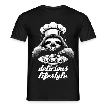 Pelmeni Sloth Delicious Lifestyle Chef Gesche - Men's T-Shirt - black - Front - AI Model Male 178 light (178cm)