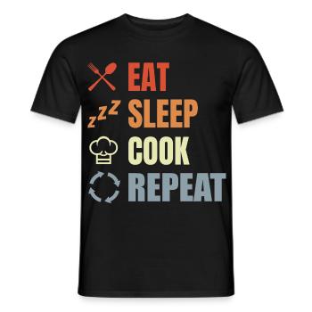Eating, sleeping, cooking, repeating - Men's T-Shirt - black - Front - AI Model Male 178 light (178cm)