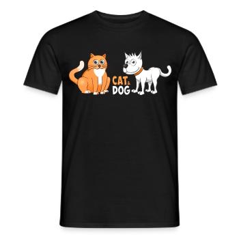 Fröhliche Illustration einer Katze und eines Hundes. - Männer T-Shirt - Schwarz - Vorne - AI Model Male 178 light (178cm)
