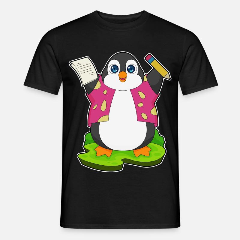Pinguin Bleistift Papier Schule - Männer T-Shirt - Schwarz