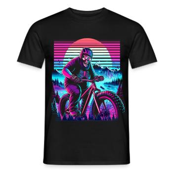 Synthwave Skelett Biker Fatbike Retro Sunset - Männer T-Shirt - Schwarz - Vorne - AI Model Male 178 light (178cm)