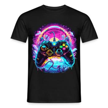 Synthwave Gamer Controller Fantasy Retro Gaming - Men's T-Shirt - black - Front - AI Model Male 178 light (178cm)