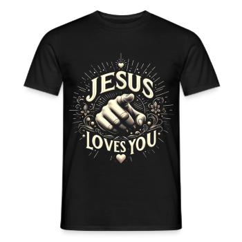Jésus t’aime – motif de la main - T-shirt homme - noir - Devant - AI Model Male 178 light (178cm)