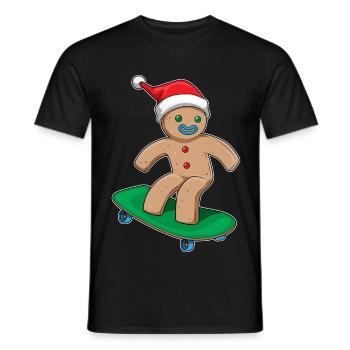 Gingerbread Man Christmas Skateboard - Men's T-Shirt - black - Front - AI Model Male 178 light (178cm)