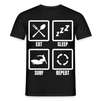 Manger, dormir, surfer, répéter - T-shirt homme - noir - Devant - AI Model Male 178 light (178cm)