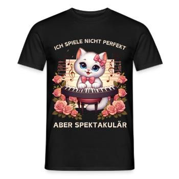 Piano chat avec une touche rose - T-shirt homme - noir - Devant - AI Model Male 178 light (178cm)