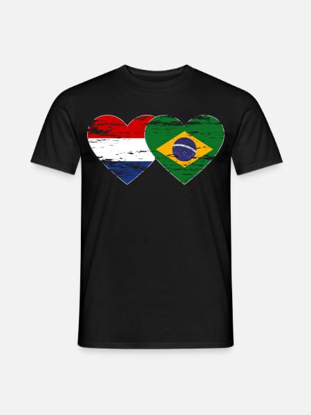 Hollande Brésil drapeau coeur utilisé - T-shirt homme - noir