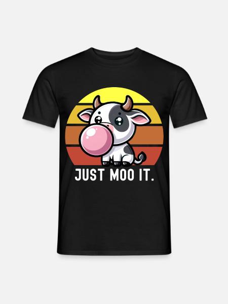 Süße Kuh Kaugummi Spruch "Just Moo It." Kawaii - Männer T-Shirt - Schwarz