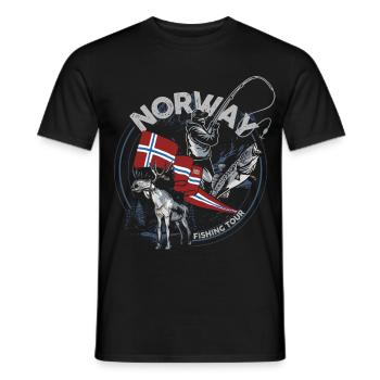 NORVÈGE FISHING TOUR - Édition orignal - T-shirt homme - noir - Devant - AI Model Male 178 light (178cm)