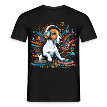 Jack Russell Terrier DJ musique cadeau - T-shirt homme - noir - Devant - AI Model Male 178 light (178cm)