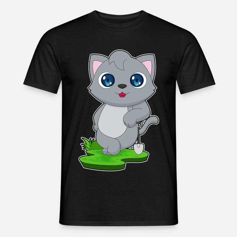 Katze Schaufel - Männer T-Shirt - Schwarz