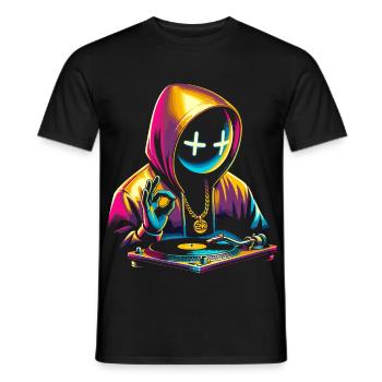 Neon Graffiti DJ Hoodie Design - Men's T-Shirt - black - Front - AI Model Male 178 light (178cm)