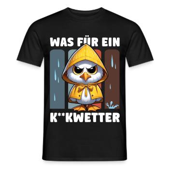 Lustige Möwe im Regencape "Was für ein Kackwetter" - Männer T-Shirt - Schwarz - Vorne - AI Model Male 178 light (178cm)