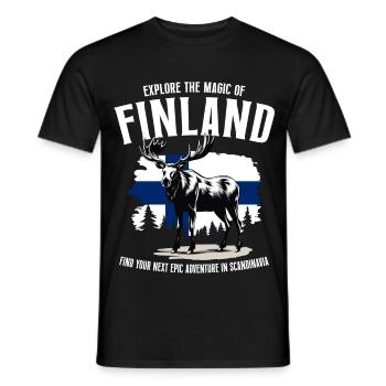 Finnland Abenteuer: Elch und finnische Flagge - Männer T-Shirt - Schwarz - Vorne - AI Model Male 178 light (178cm)