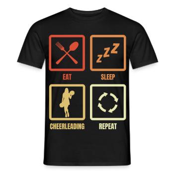 Manger, dormir, faire du cheerleading, répéter - T-shirt homme - noir - Devant - AI Model Male 178 light (178cm)