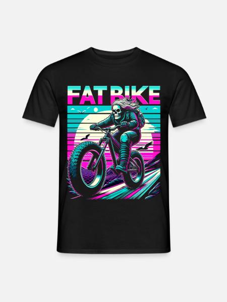 Retrowave Skelett Biker Fatbike Retro Sunset - Männer T-Shirt - Schwarz
